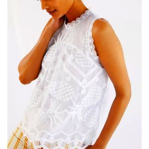 Anthropologie Maeve Pineapple Lace white Blouse sleeveless size 6 Petite